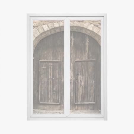 Fensteraufkleber rustikale holztür mit steinbogen – Wallnifity®