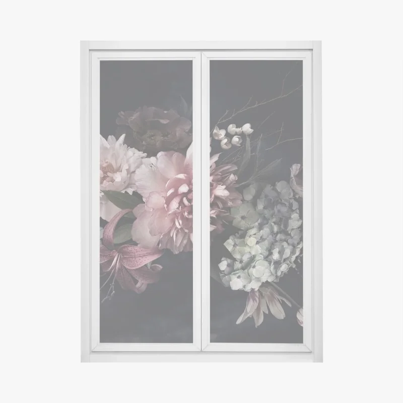 Fensteraufkleber lebhaftes korallenblumenmuster auf schwarzem hintergrund – Wallnifity®