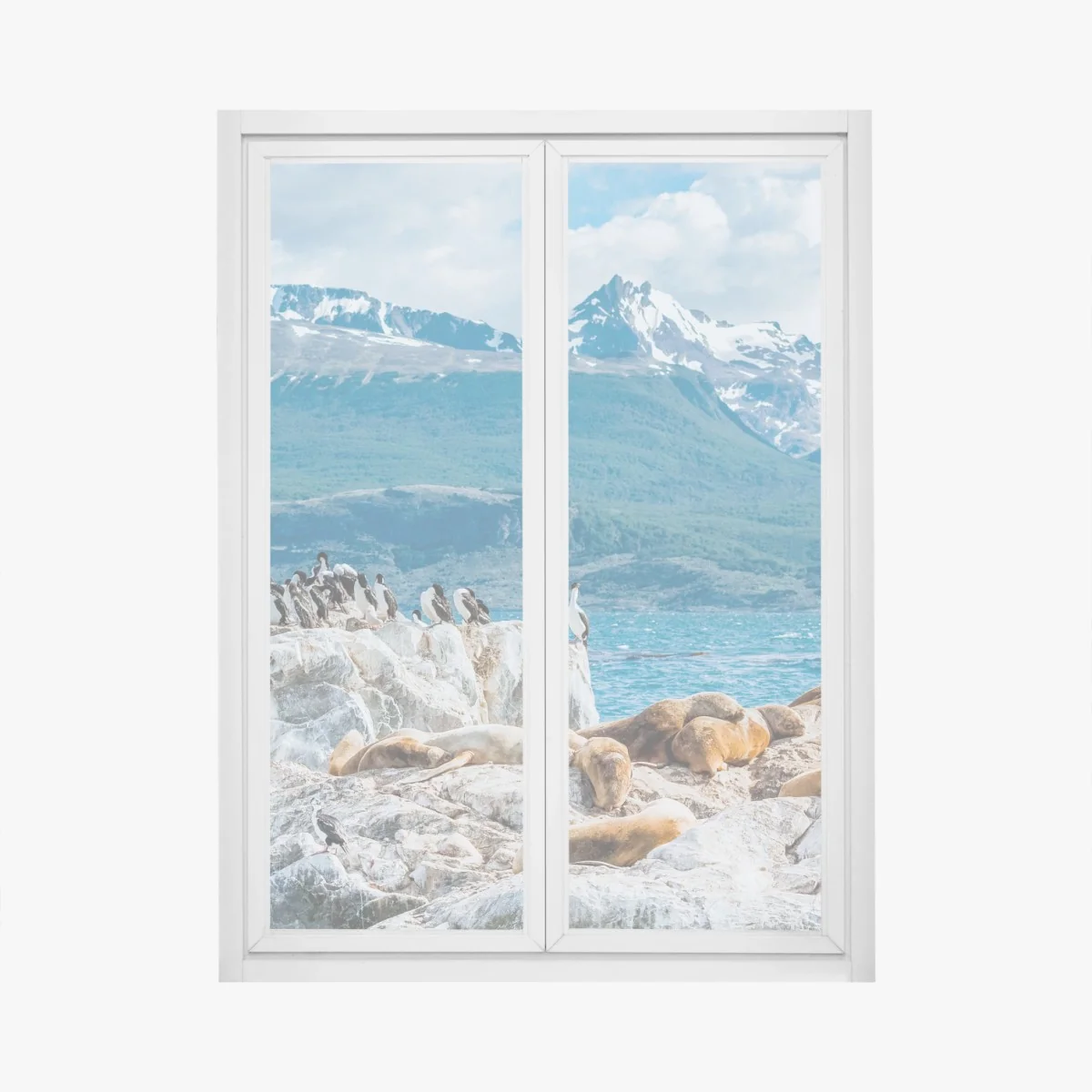 Fensteraufkleber seelöwen und seevögel an der felsküste – Wallnifity®