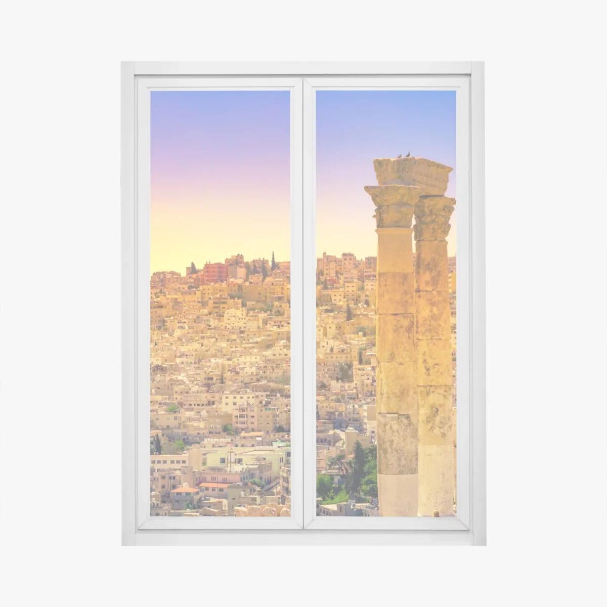 Fensteraufkleber goldene Amman skyline mit antiken säulen – Wallnifity®