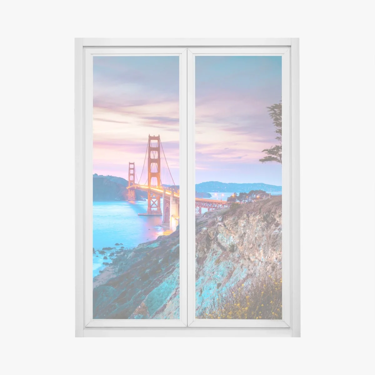 Fensteraufkleber Golden Gate Bridge bei dämmerung – Wallnifity® Fensteraufkleber Golden Gate Bridge bei dämmerung – Wallnifity®