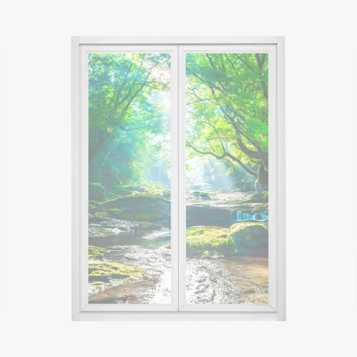 Fensteraufkleber sonnendurchfluteter waldbach mit moosbedeckten steinen – Wallnifity®