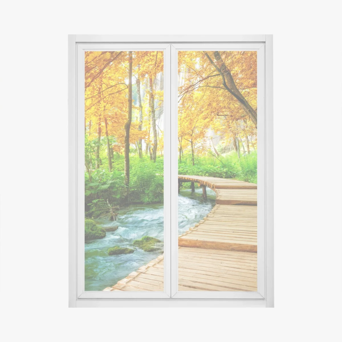 Fensteraufkleber goldener steg durch den wald bei Plitvicer Seen – Wallnifity®