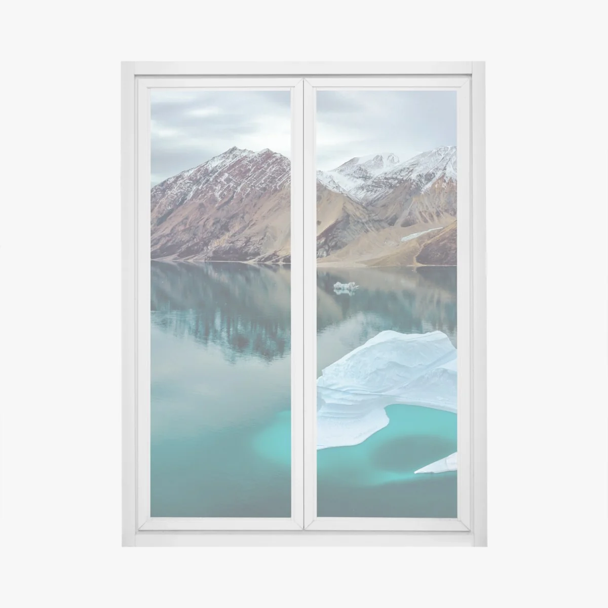 Fensteraufkleber eisberg und bergreflexionen in türkisfarbenem wasser – Wallnifity® Fensteraufkleber eisberg und bergreflexionen in türkisfarbenem wasser – Wallnifity®