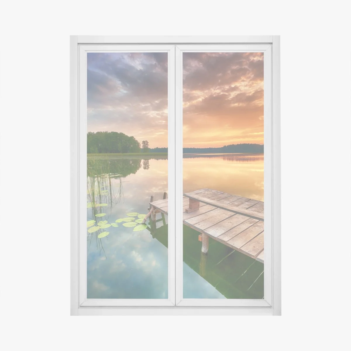 Fensteraufkleber goldener sonnenaufgang über ruhigem see – Wallnifity®