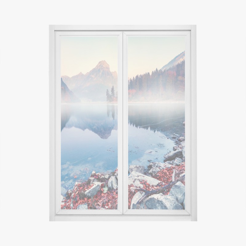 Fensteraufkleber neblige hängebrücke die in den nebel führt – Wallnifity®