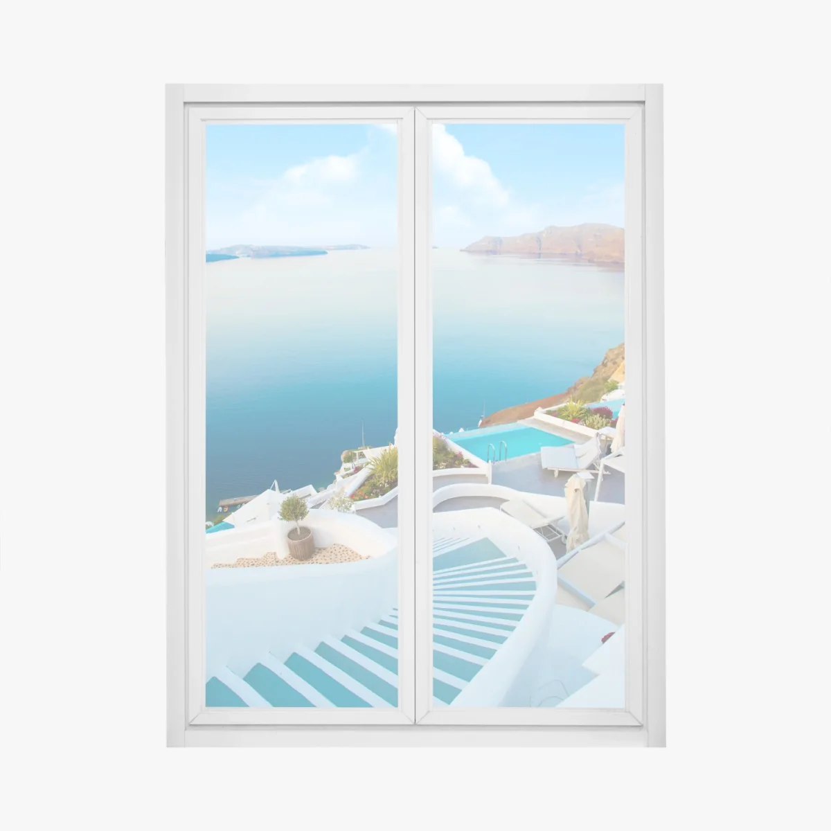 Fensteraufkleber Santorini meerblick terrasse – Wallnifity® Fensteraufkleber Santorini meerblick terrasse – Wallnifity®