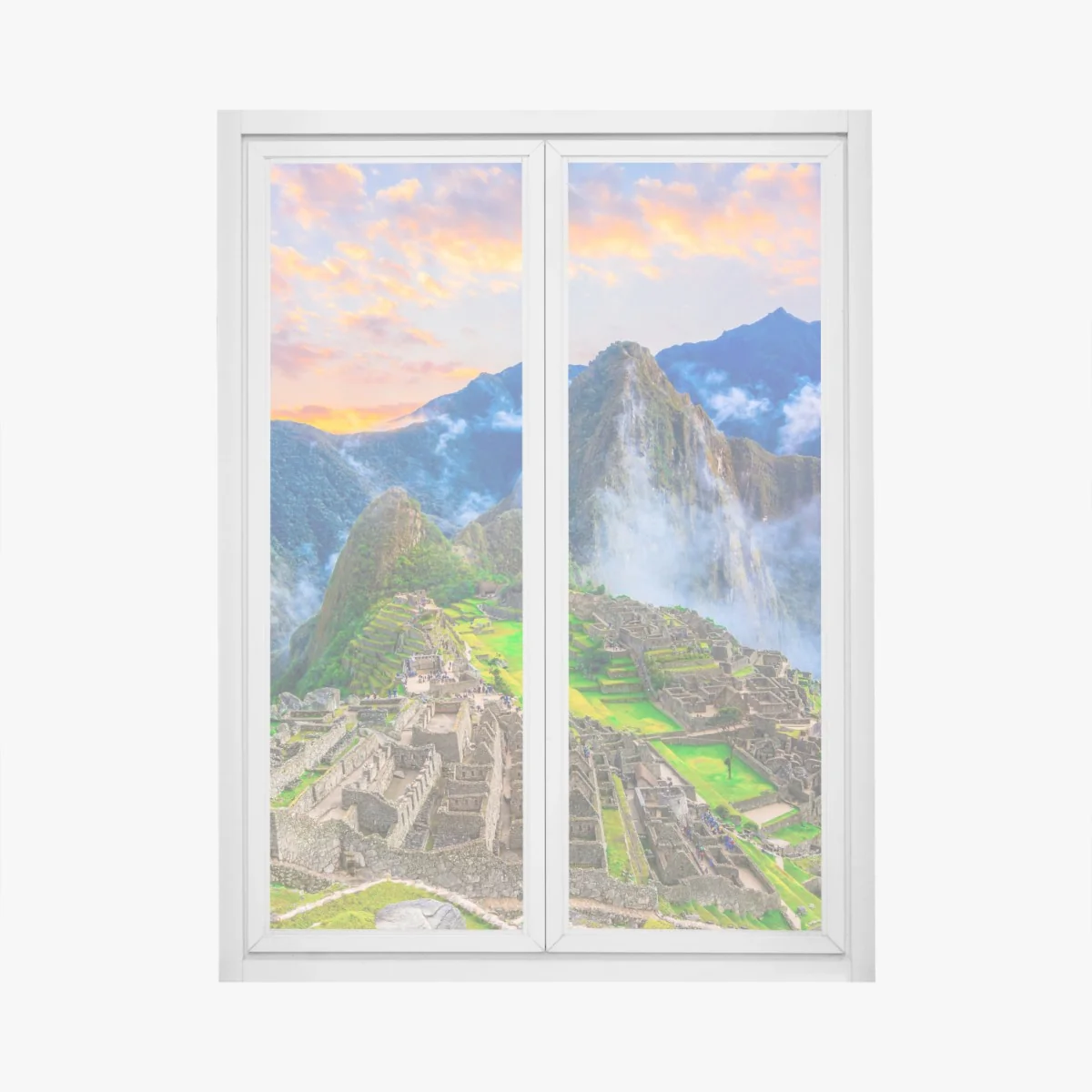 Fensteraufkleber sonnenuntergang über Machu Picchu antike Inka-zitadelle – Wallnifity®