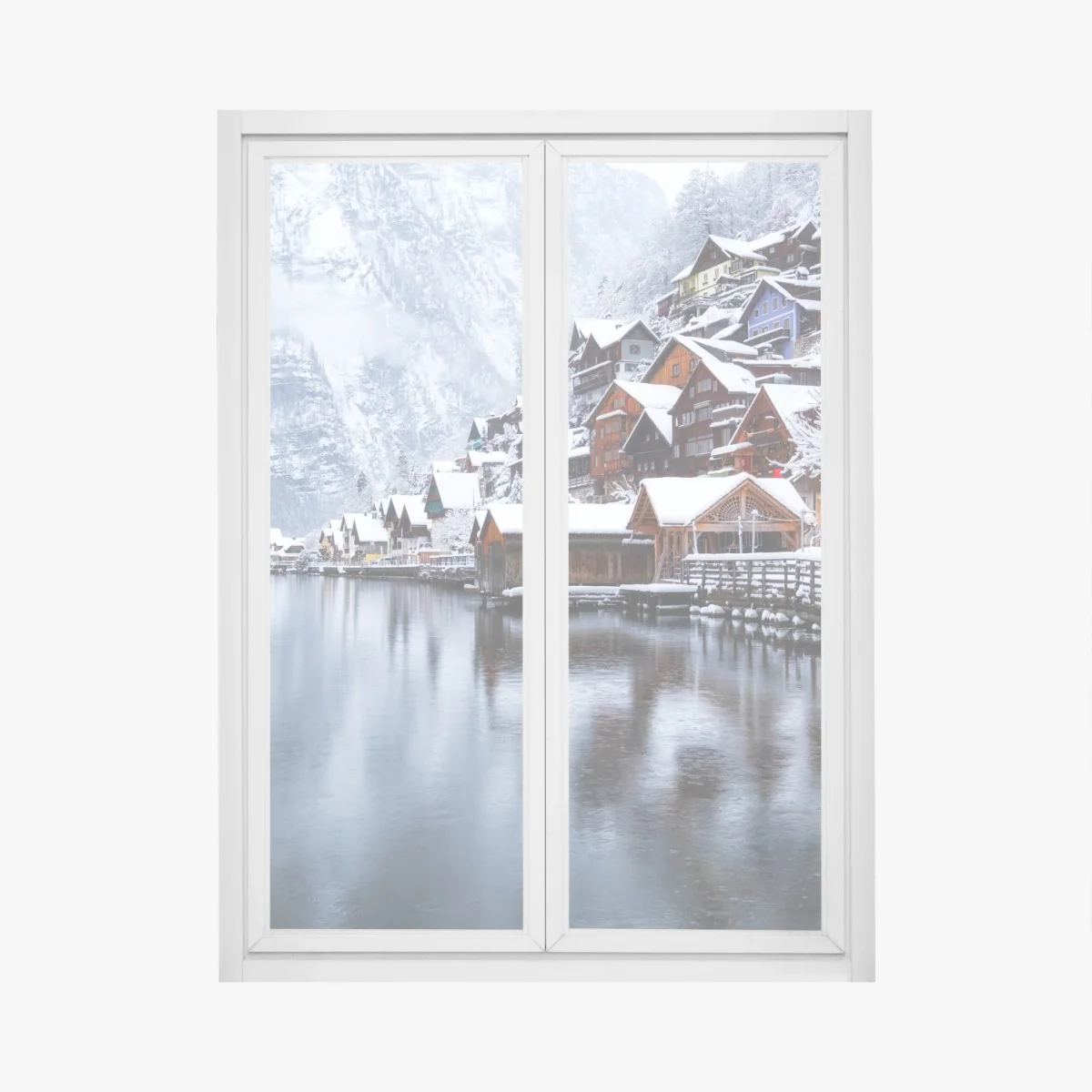 Fensteraufkleber verschneites Hallstatt am see – Wallnifity®