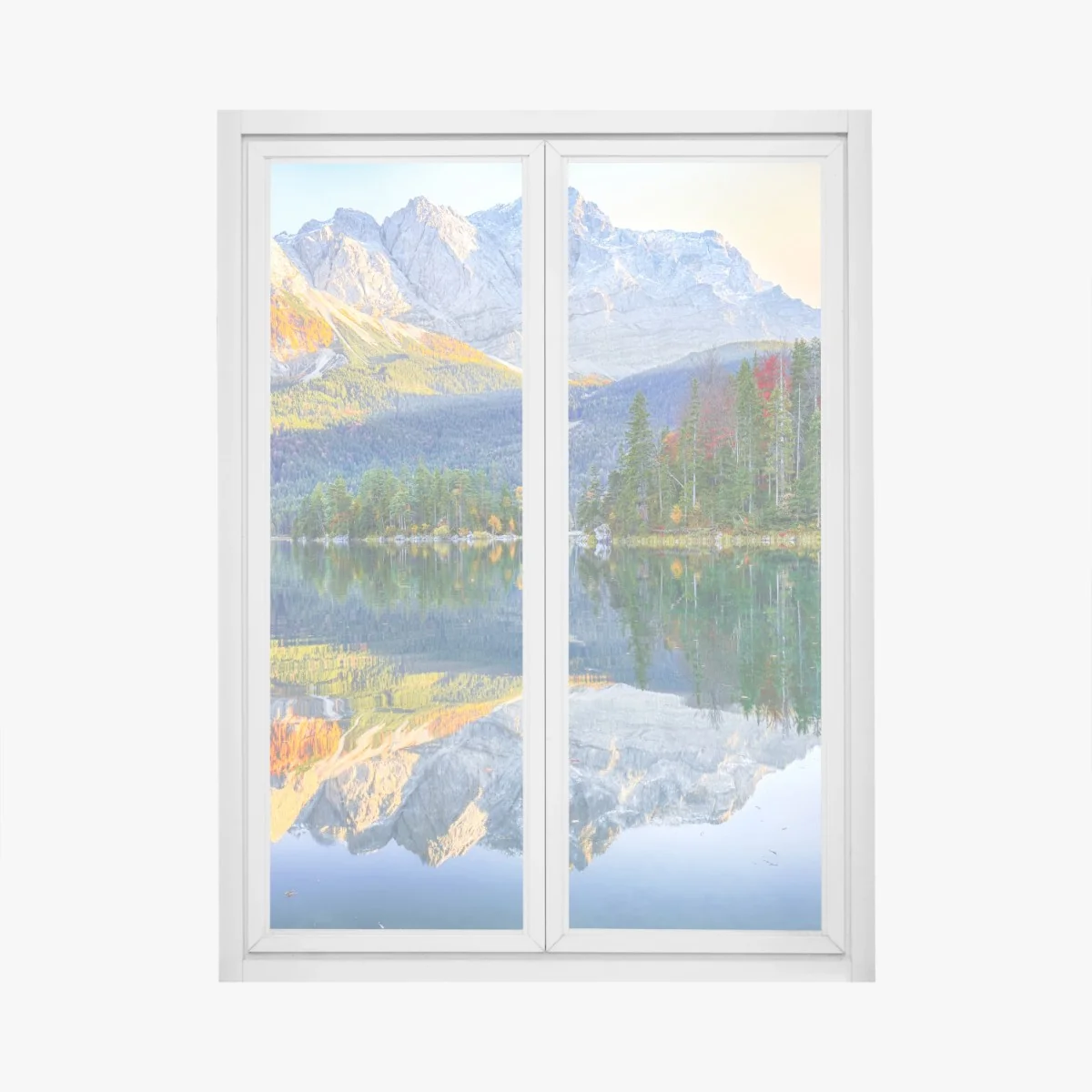 Fensteraufkleber herbstliche spiegelung am Eibsee bei Zugspitze – Wallnifity® Fensteraufkleber herbstliche spiegelung am Eibsee bei Zugspitze – Wallnifity®