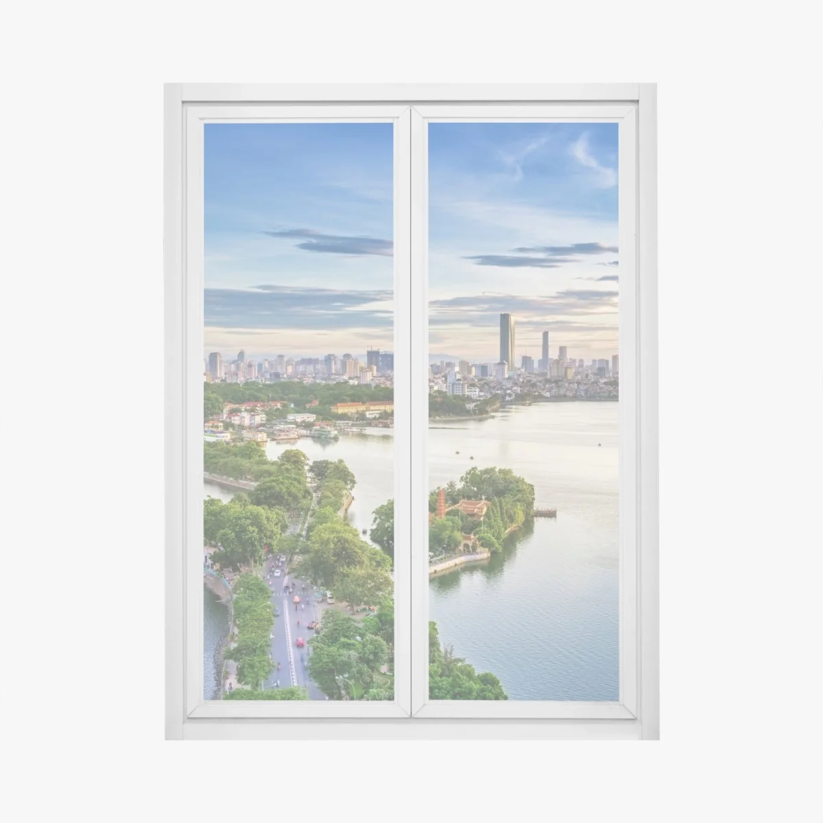 Fensteraufkleber ruhige städtische panorama am see – Wallnifity® Fensteraufkleber ruhige städtische panorama am see – Wallnifity®