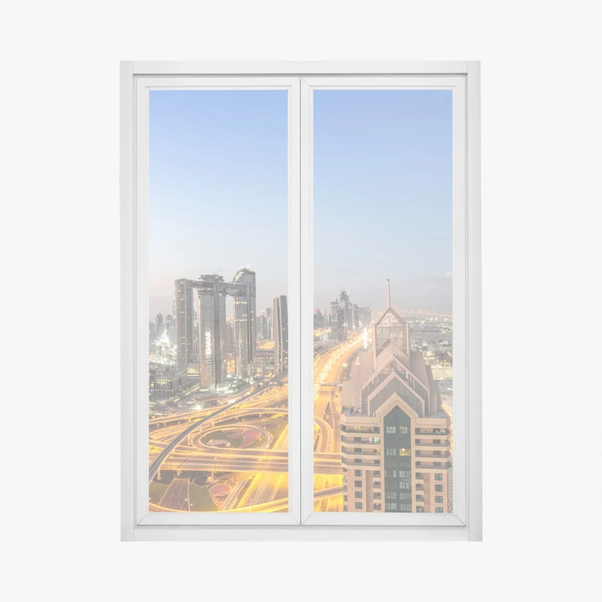 Fensteraufkleber skyline von Dubai bei dämmerung – Wallnifity®