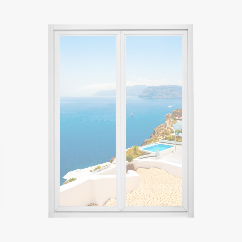 Fensteraufkleber Santorini küstenblick mit weißer architektur