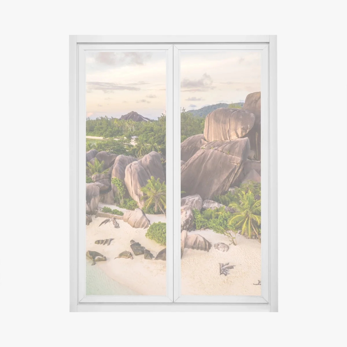 Fensteraufkleber Anse d'Argent tropischer granitstrand – Wallnifity® Fensteraufkleber Anse d'Argent tropischer granitstrand – Wallnifity®