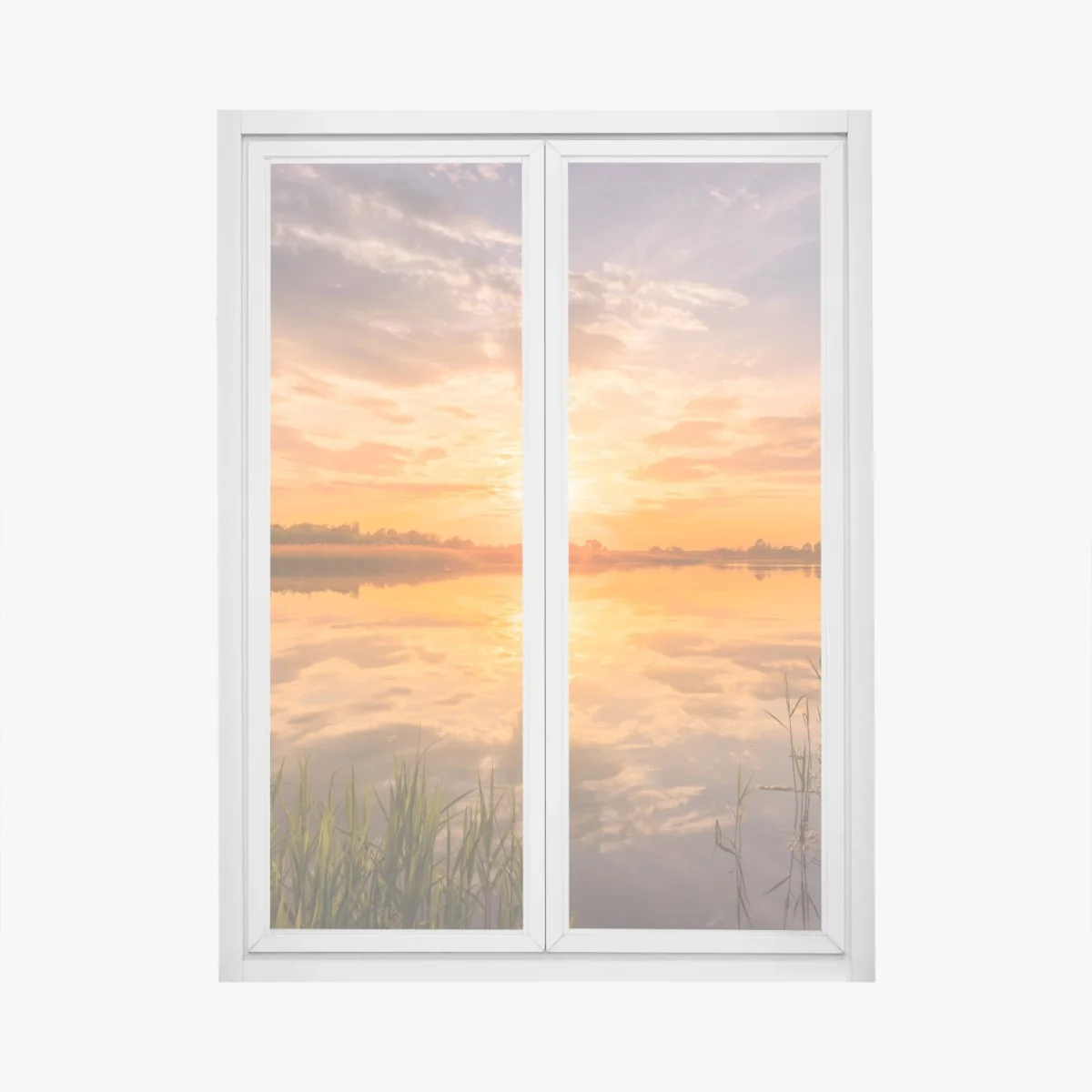 Fensteraufkleber goldener sonnenuntergang über idyllischem see – Wallnifity® Fensteraufkleber goldener sonnenuntergang über idyllischem see – Wallnifity®
