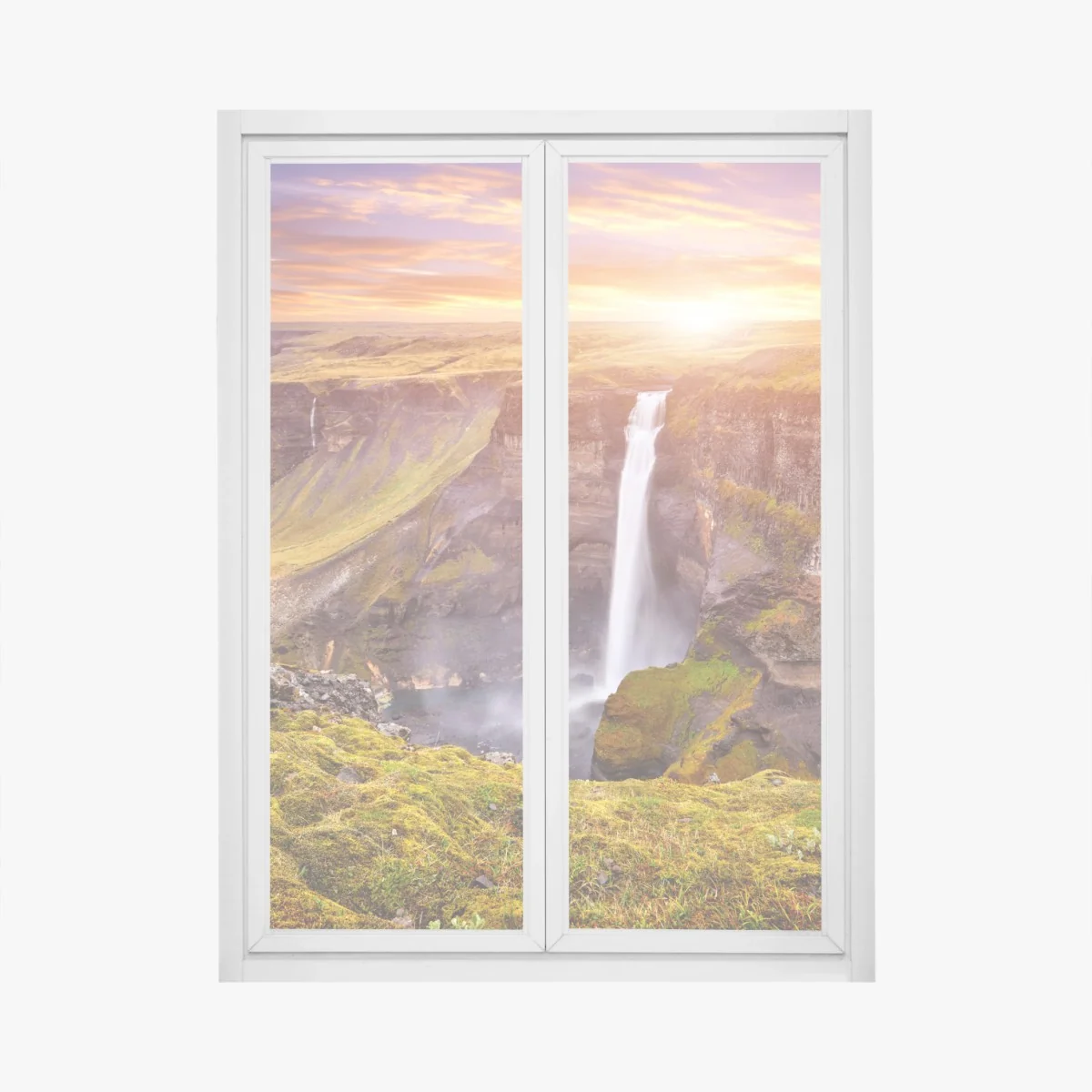 Fensteraufkleber Haifoss wasserfall bei sonnenuntergang – Wallnifity® Fensteraufkleber Haifoss wasserfall bei sonnenuntergang – Wallnifity®