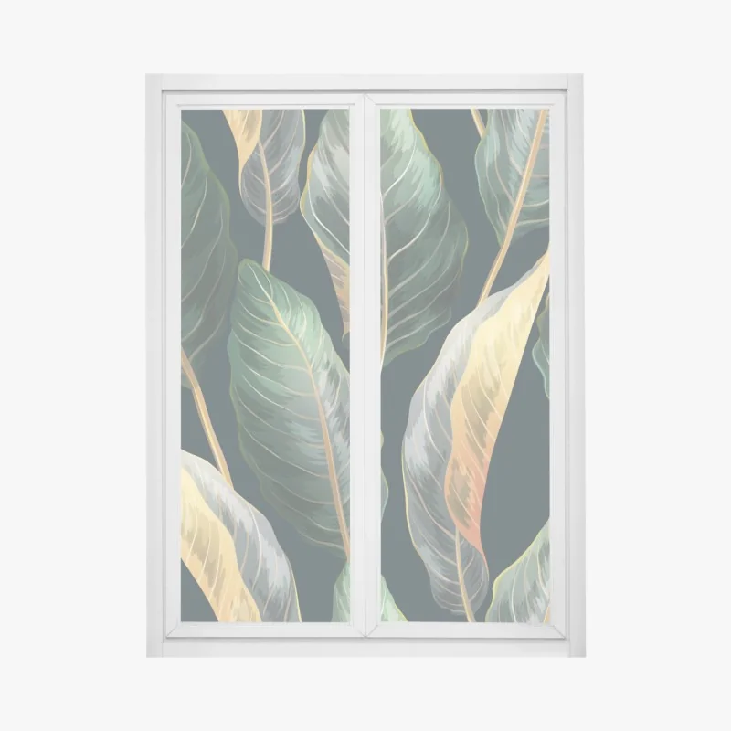 Fensteraufkleber pastell tropisches botanisches muster mit kranichen – Wallnifity®