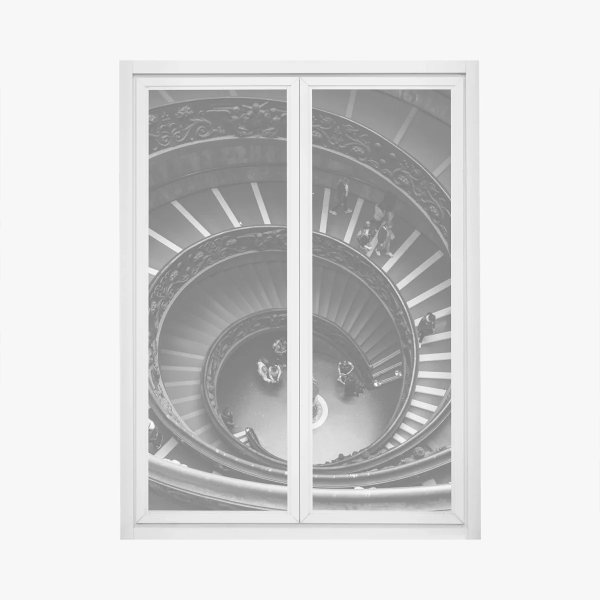 Fensteraufkleber dramatische spiraltreppe in monochrom – Wallnifity® Fensteraufkleber dramatische spiraltreppe in monochrom – Wallnifity®