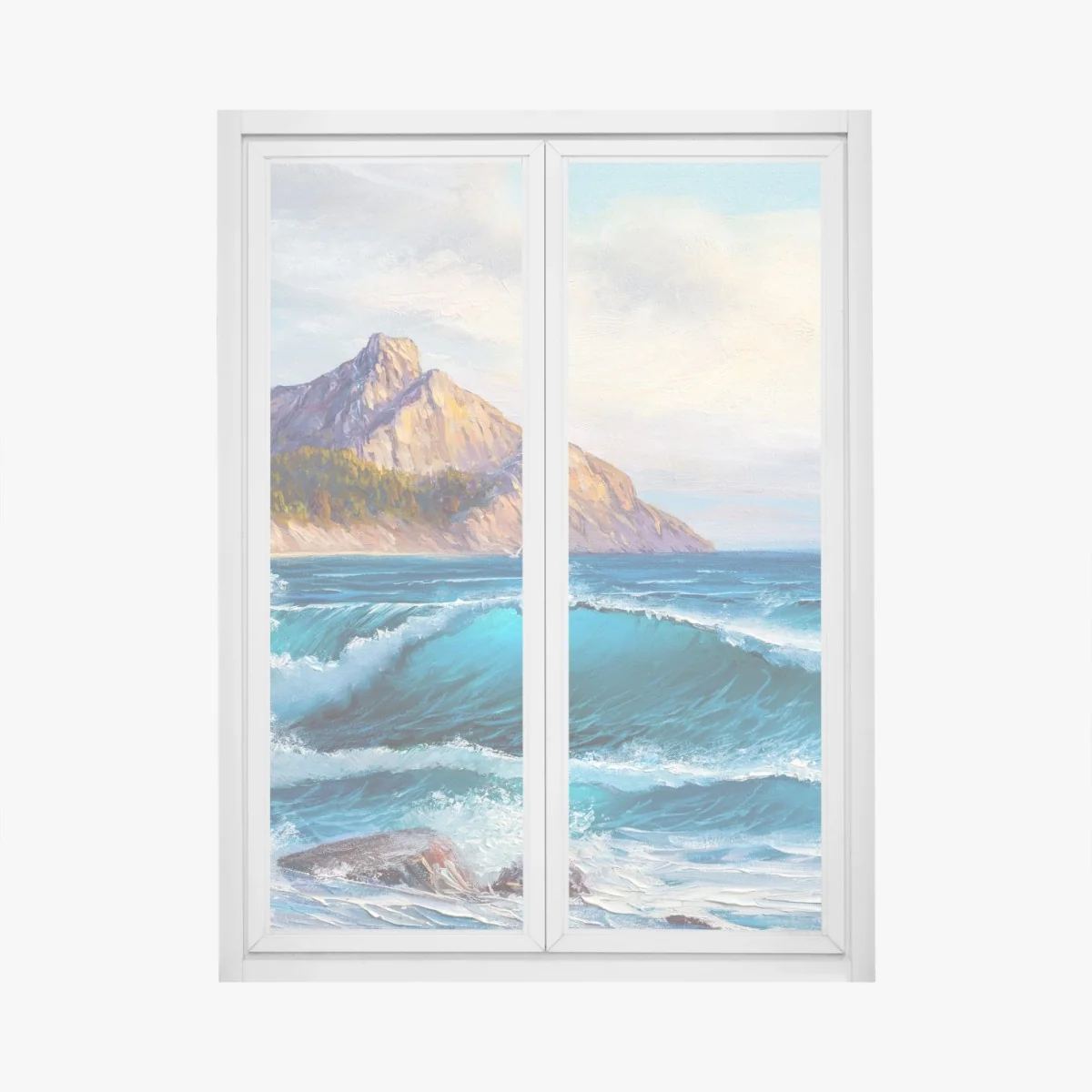 Fensteraufkleber türkisblaue welle - meereslandschaft in öl – Wallnifity®