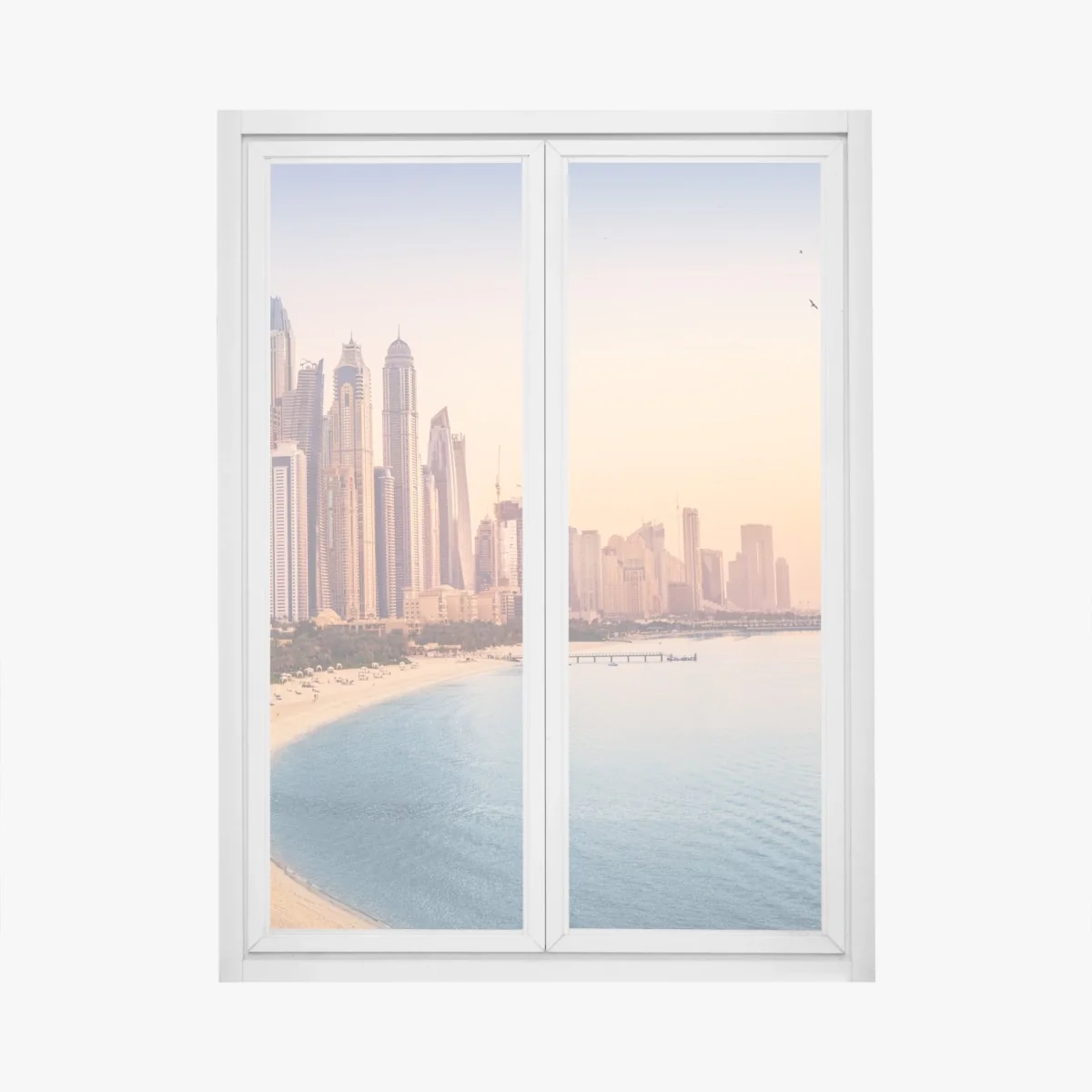 Fensteraufkleber Dubai skyline bei sonnenuntergang – Wallnifity® Fensteraufkleber Dubai skyline bei sonnenuntergang – Wallnifity®