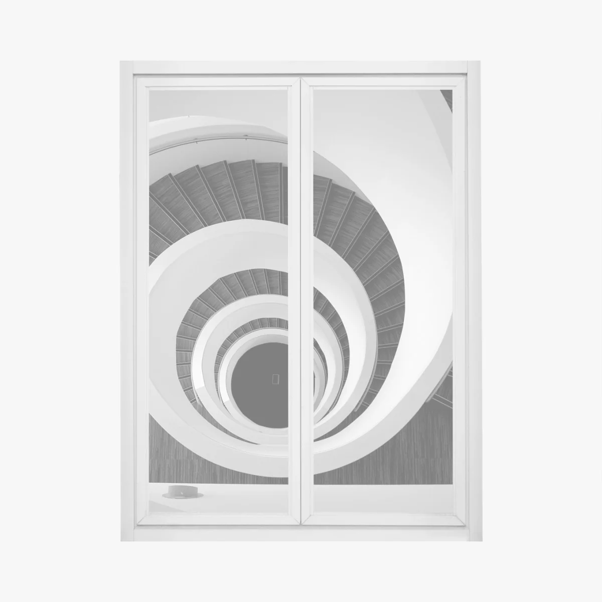 Fensteraufkleber spiraltreppe in monochrom – Wallnifity® Fensteraufkleber spiraltreppe in monochrom – Wallnifity®