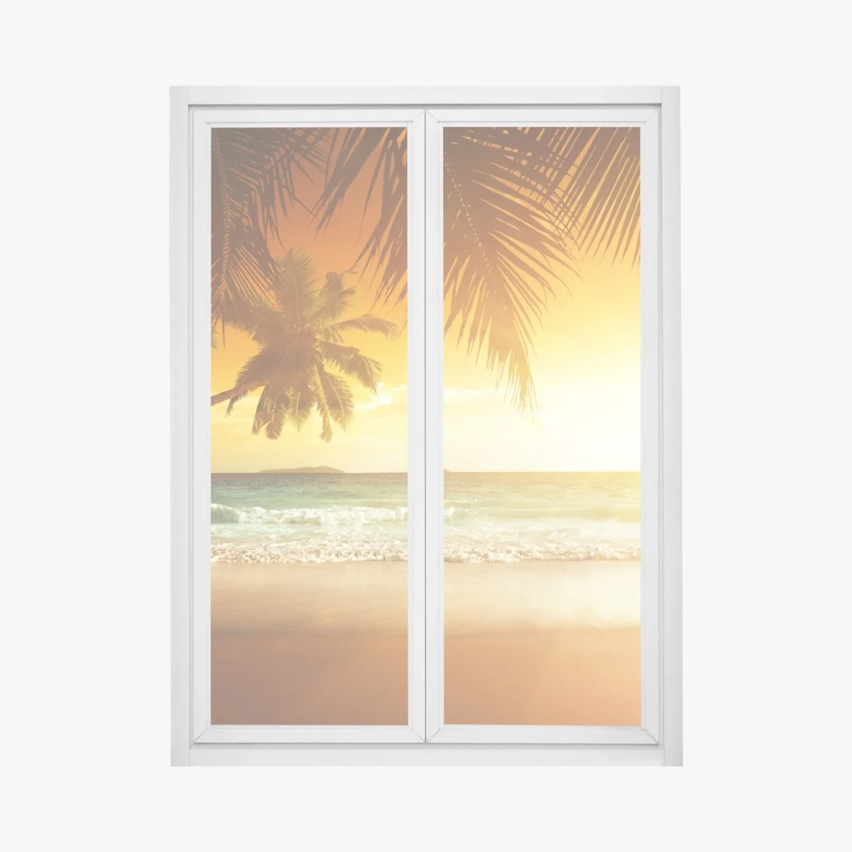 Fensteraufkleber goldener sonnenuntergang an einem strand in der Karibik – Wallnifity®