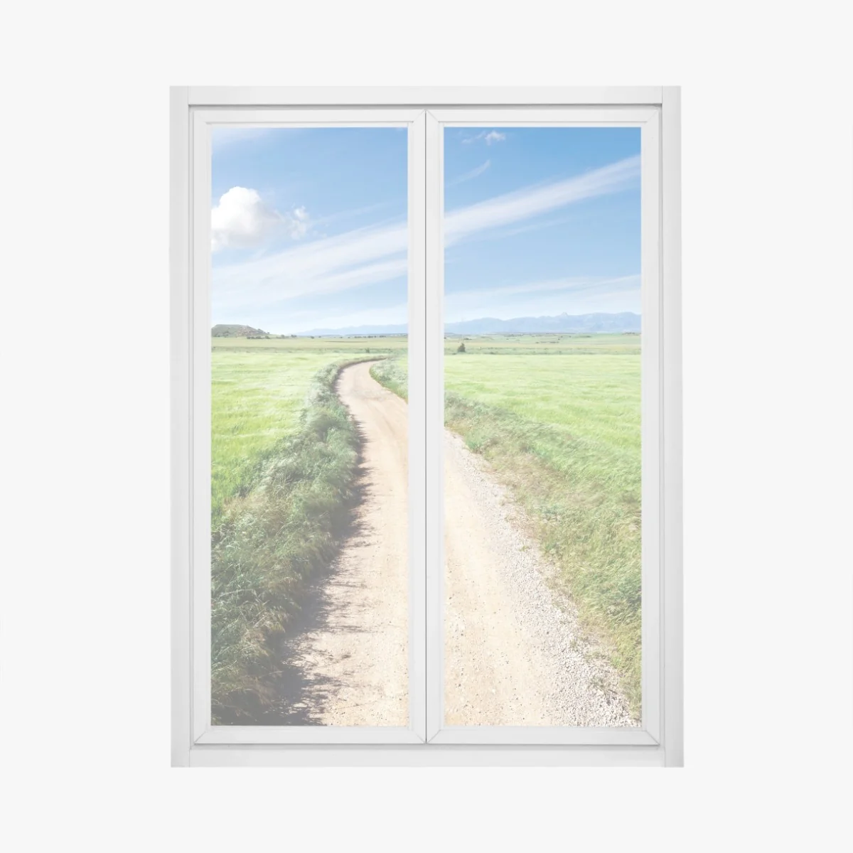 Fensteraufkleber gewundener landweg durch grüne wiesen – Wallnifity® Fensteraufkleber gewundener landweg durch grüne wiesen – Wallnifity®