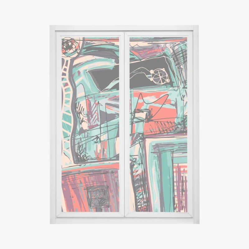 Fensteraufkleber türkis-korall abstrakte komposition