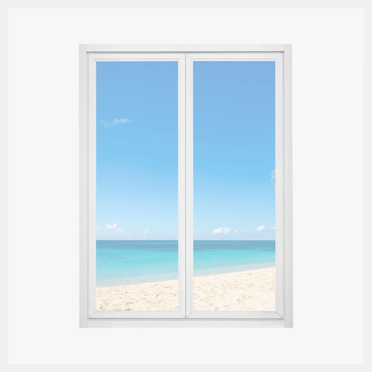 Fensteraufkleber tropischer strand mit türkiswasser und palme – Wallnifity® Fensteraufkleber tropischer strand mit türkiswasser und palme – Wallnifity®
