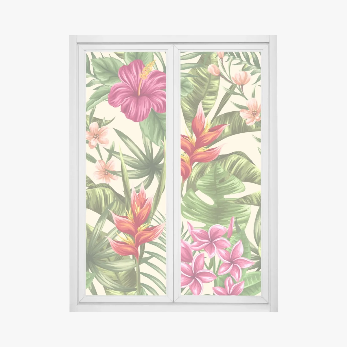 Fensteraufkleber tropisches blumenmuster mit hibiskus und plumeria – Wallnifity®