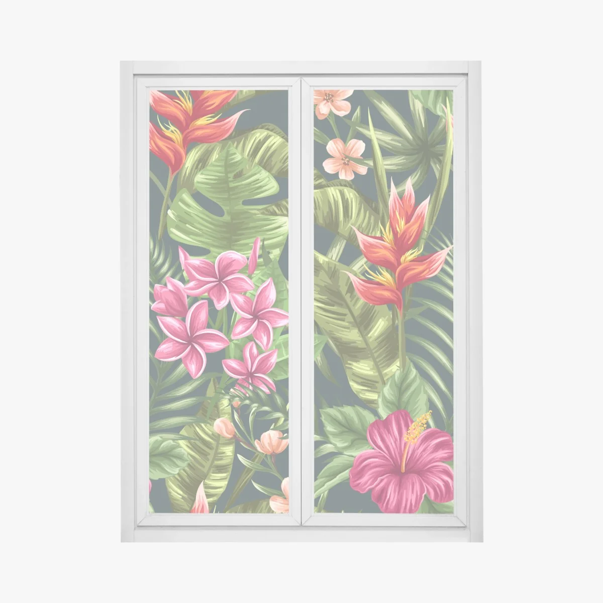 Fensteraufkleber tropisches hibiskus- und plumeria-blumenmuster – Wallnifity® Fensteraufkleber tropisches hibiskus- und plumeria-blumenmuster – Wallnifity®