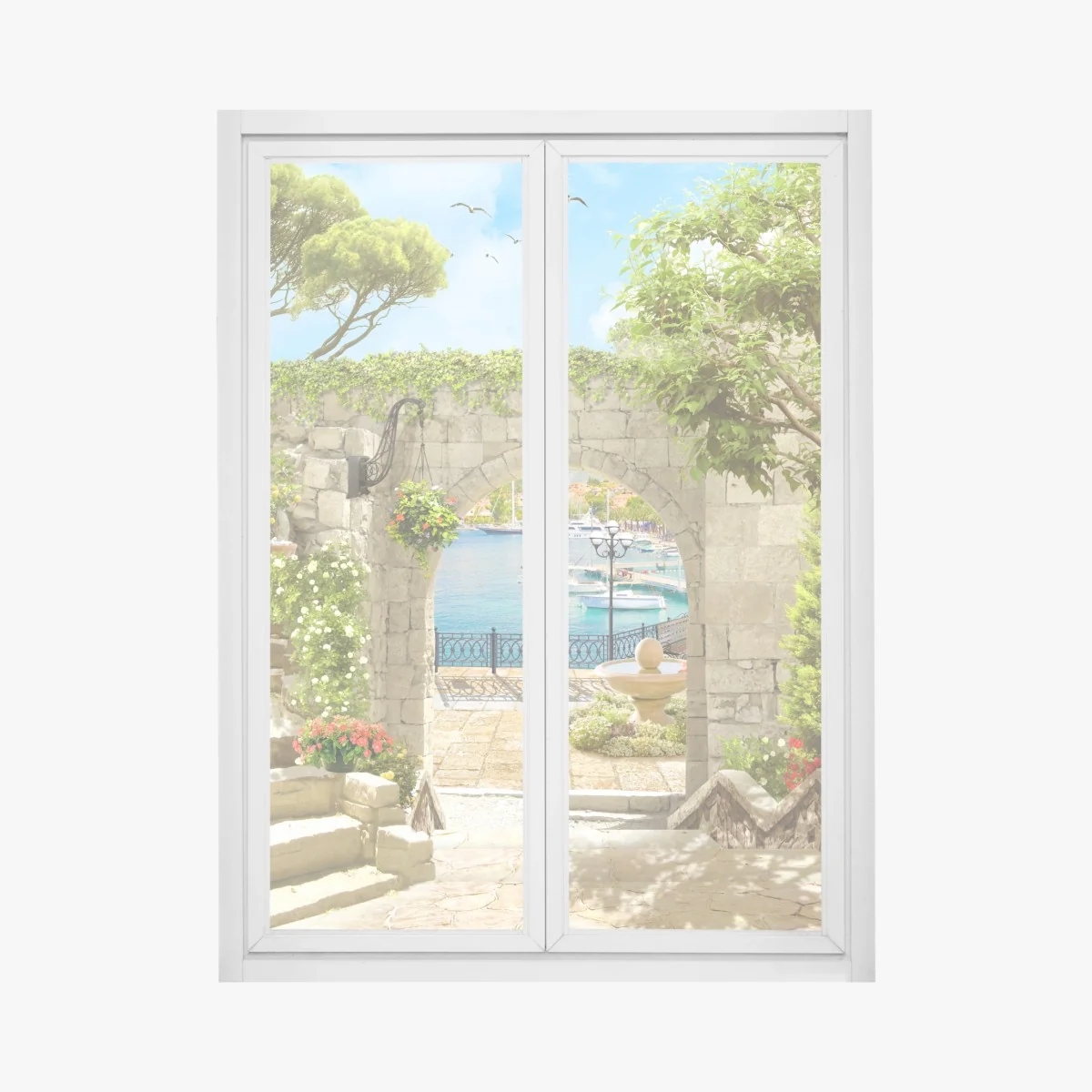 Fensteraufkleber mediterraner blick durch eine arkade – Wallnifity® Fensteraufkleber mediterraner blick durch eine arkade – Wallnifity®