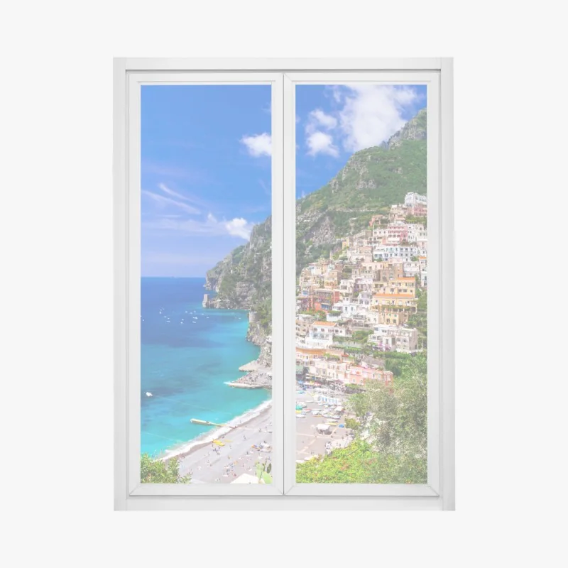 Fensteraufkleber sonnige panoramaaufnahme von Positano an der Amalfiküste
