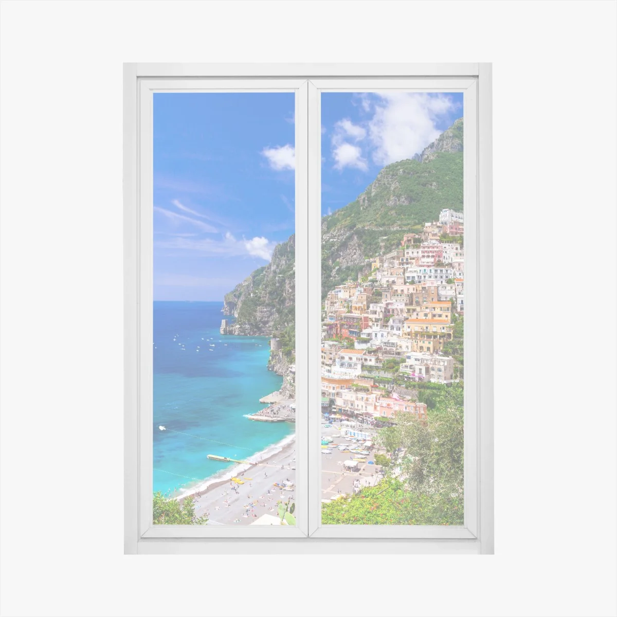 Fensteraufkleber sonnige panoramaaufnahme von Positano an der Amalfiküste – Wallnifity® Fensteraufkleber sonnige panoramaaufnahme von Positano an der Amalfiküste – Wallnifity®