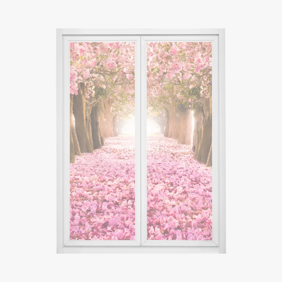 Fensteraufkleber rosa blütenallee unter kirschbäumen – Wallnifity® Fensteraufkleber rosa blütenallee unter kirschbäumen – Wallnifity®