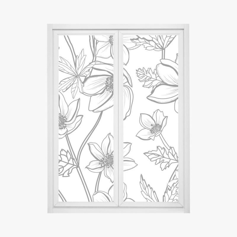 Fensteraufkleber klassisches schwarzweißes blumenmuster – Wallnifity®