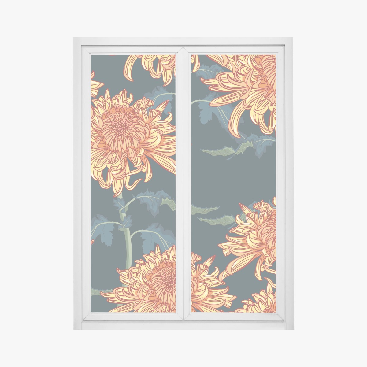 Fensteraufkleber goldene chrysantheme botanisches muster – Wallnifity®