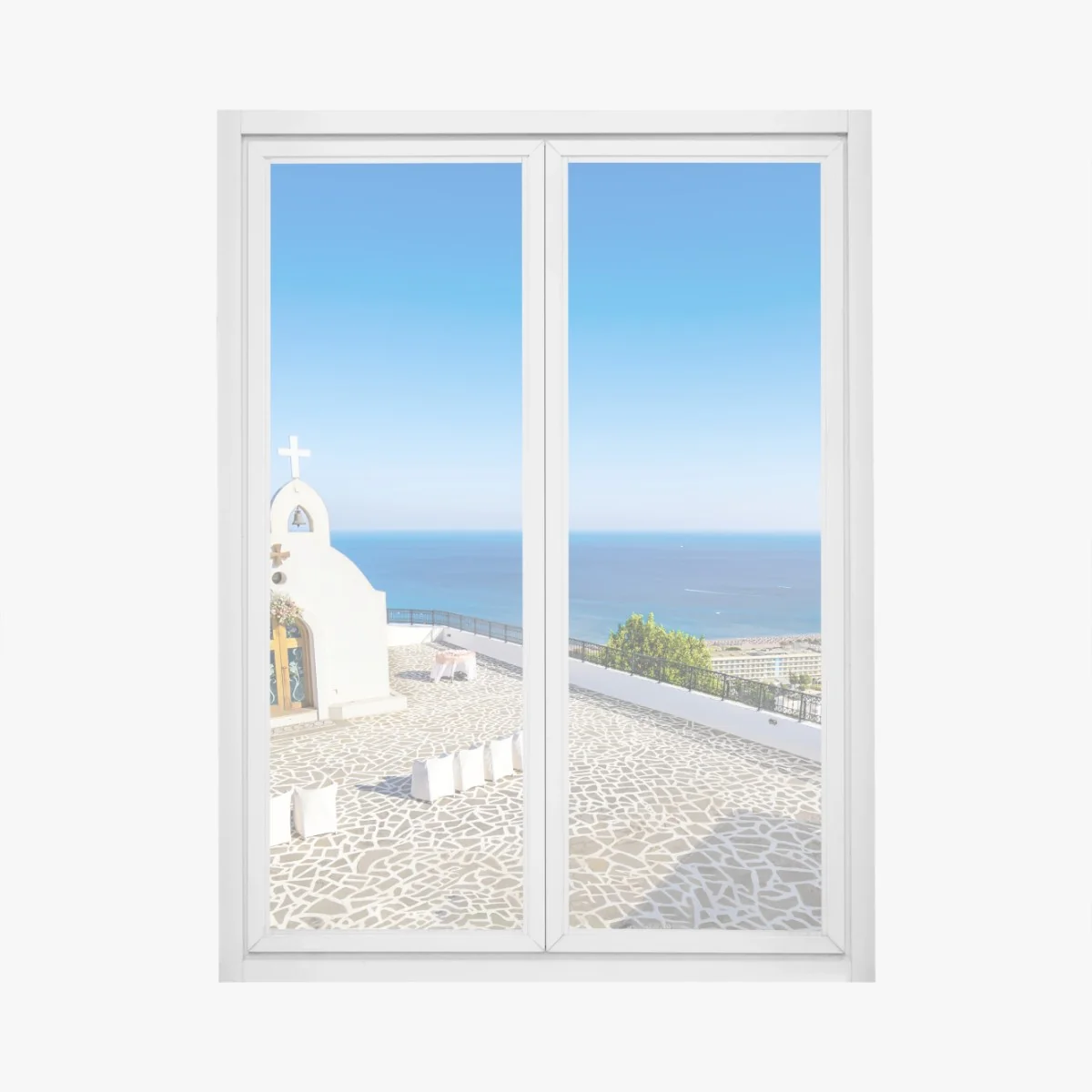Fensteraufkleber weiße kapelle mit meerblick in Faliraki – Wallnifity® Fensteraufkleber weiße kapelle mit meerblick in Faliraki – Wallnifity®
