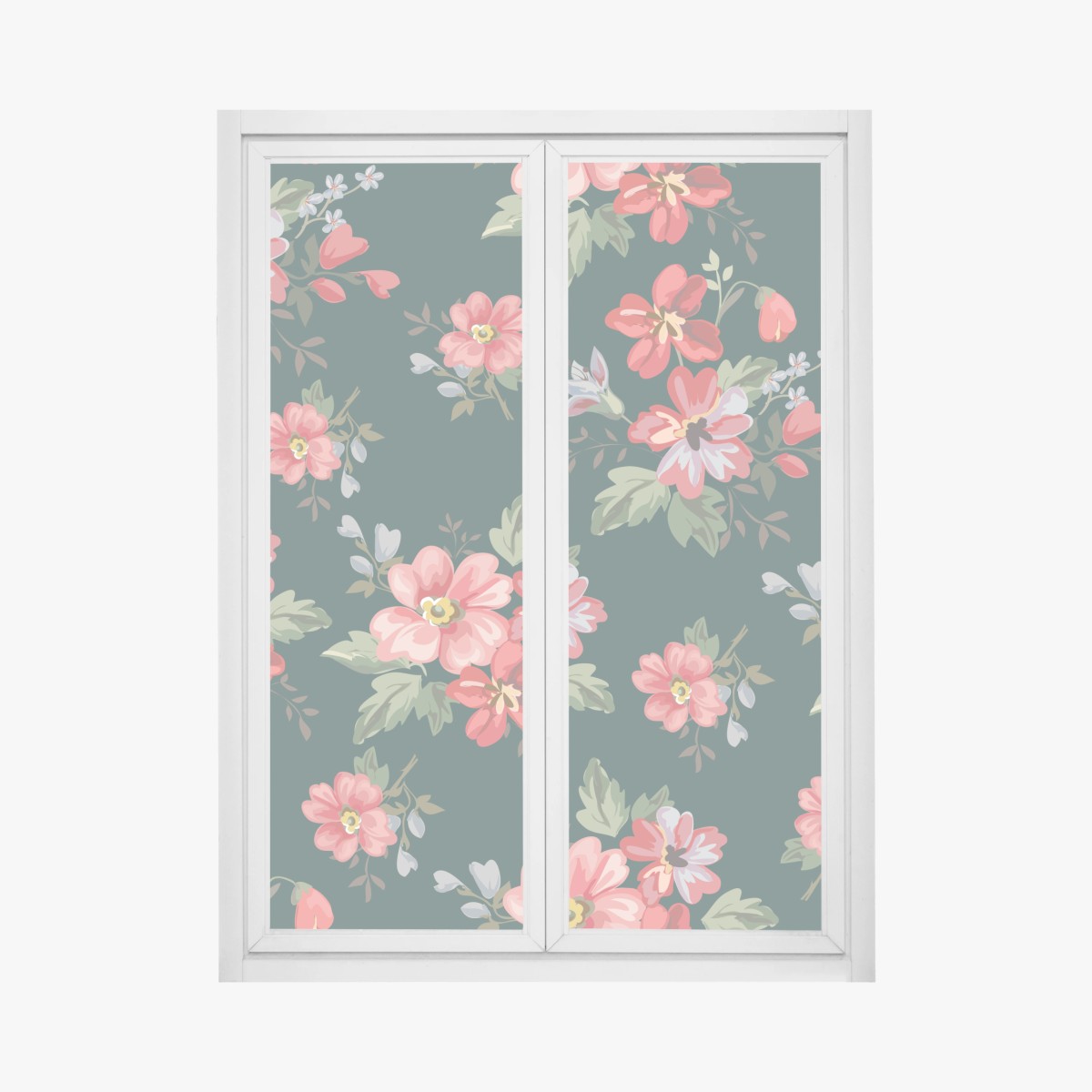 Fensteraufkleber vintage rosa blumenmuster auf tiefgrün – Wallnifity®