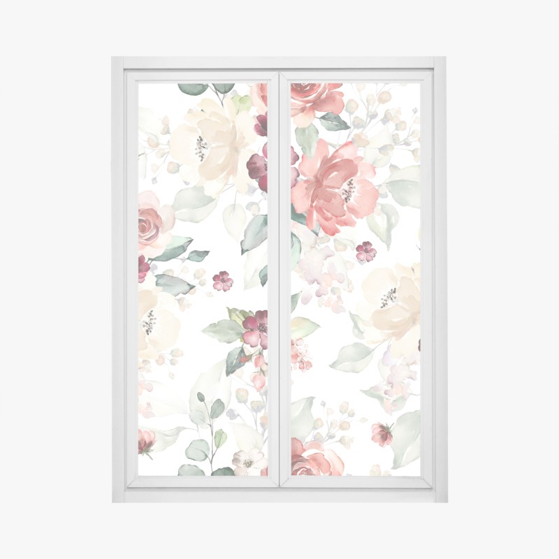 Fensteraufkleber klassisches schwarzweißes blumenmuster – Wallnifity®