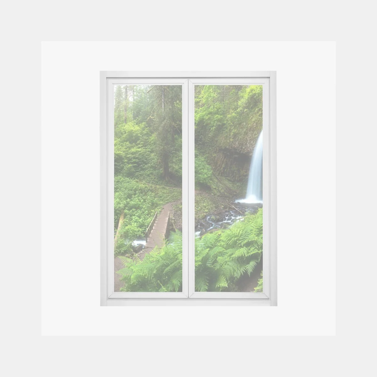 Fensteraufkleber üppiger waldwasserfall panorama – Wallnifity® Fensteraufkleber üppiger waldwasserfall panorama – Wallnifity®