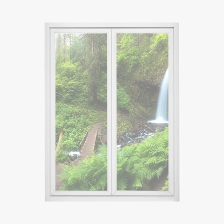 Fensteraufkleber üppiger waldwasserfall panorama – Wallnifity®