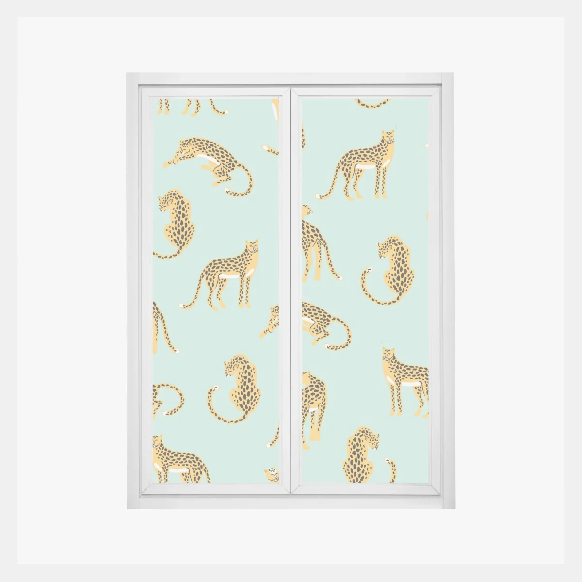 Fensteraufkleber verspieltes gepardenmuster auf türkisgrund – Wallnifity® Fensteraufkleber verspieltes gepardenmuster auf türkisgrund – Wallnifity®