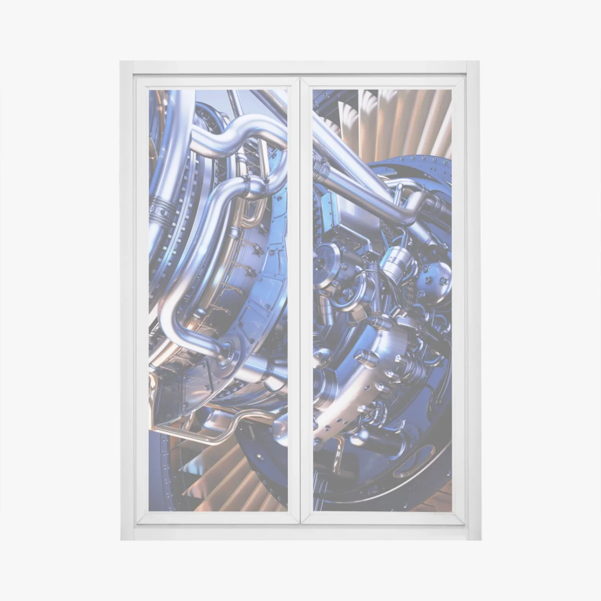 Fensteraufkleber nahaufnahme einer turbinenanlage in blau und orange – Wallnifity® Fensteraufkleber nahaufnahme einer turbinenanlage in blau und orange – Wallnifity®