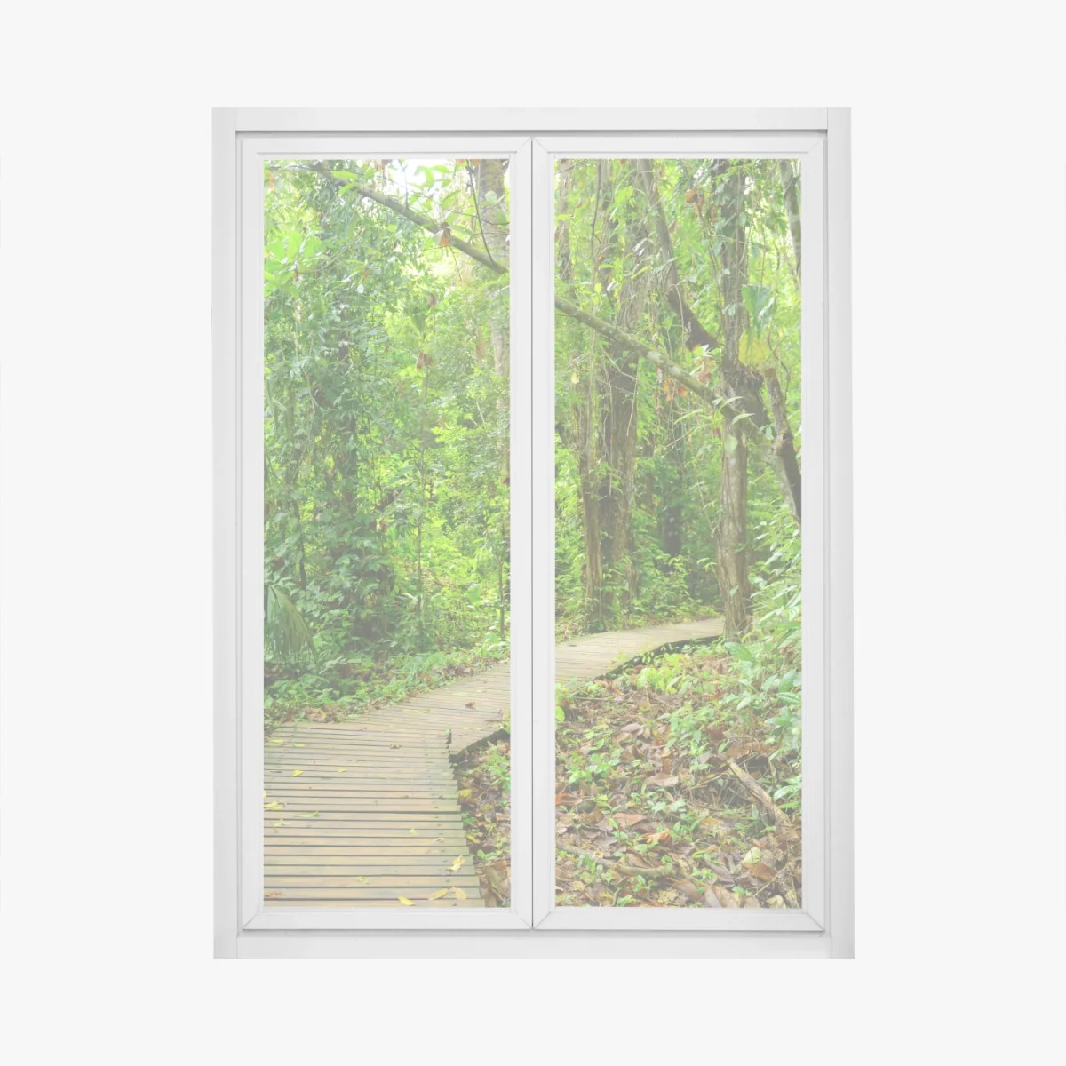 Fensteraufkleber tropischer steg im üppigen wald – Wallnifity® Fensteraufkleber tropischer steg im üppigen wald – Wallnifity®