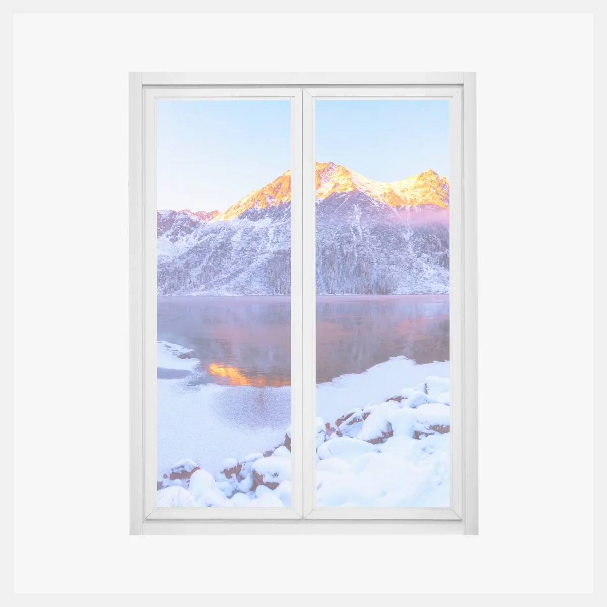 Fensteraufkleber sonnenbeschienene berge über gefrorenem alpensee – Wallnifity® Fensteraufkleber sonnenbeschienene berge über gefrorenem alpensee – Wallnifity®