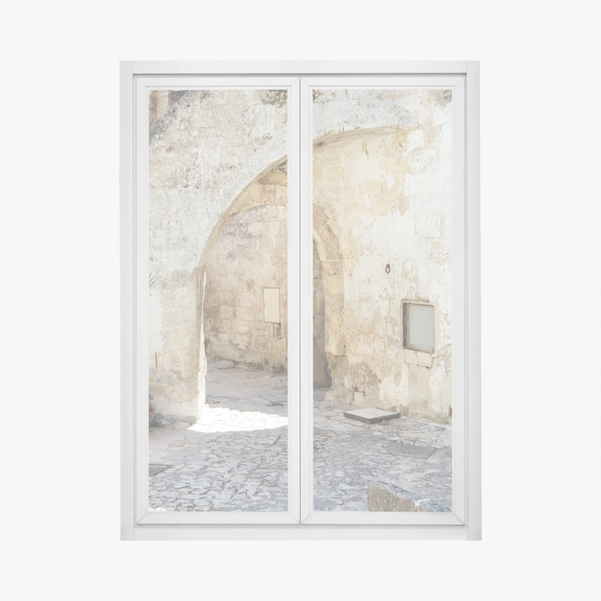 Fensteraufkleber mediterraner steinhof mit bogen – Wallnifity®