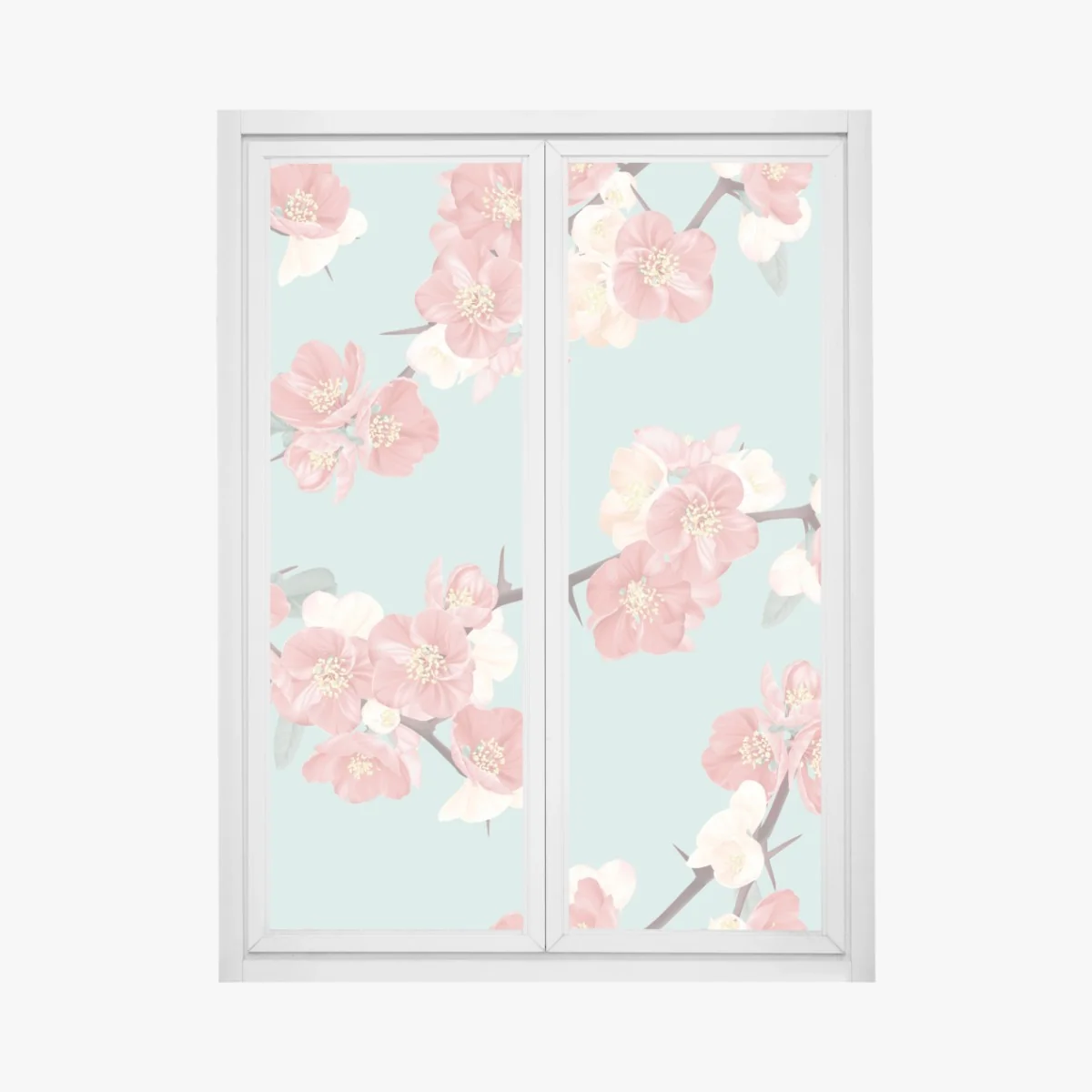 Fensteraufkleber pastelliges kirschblütenmuster auf mintfarbenem hintergrund – Wallnifity® Fensteraufkleber pastelliges kirschblütenmuster auf mintfarbenem hintergrund – Wallnifity®