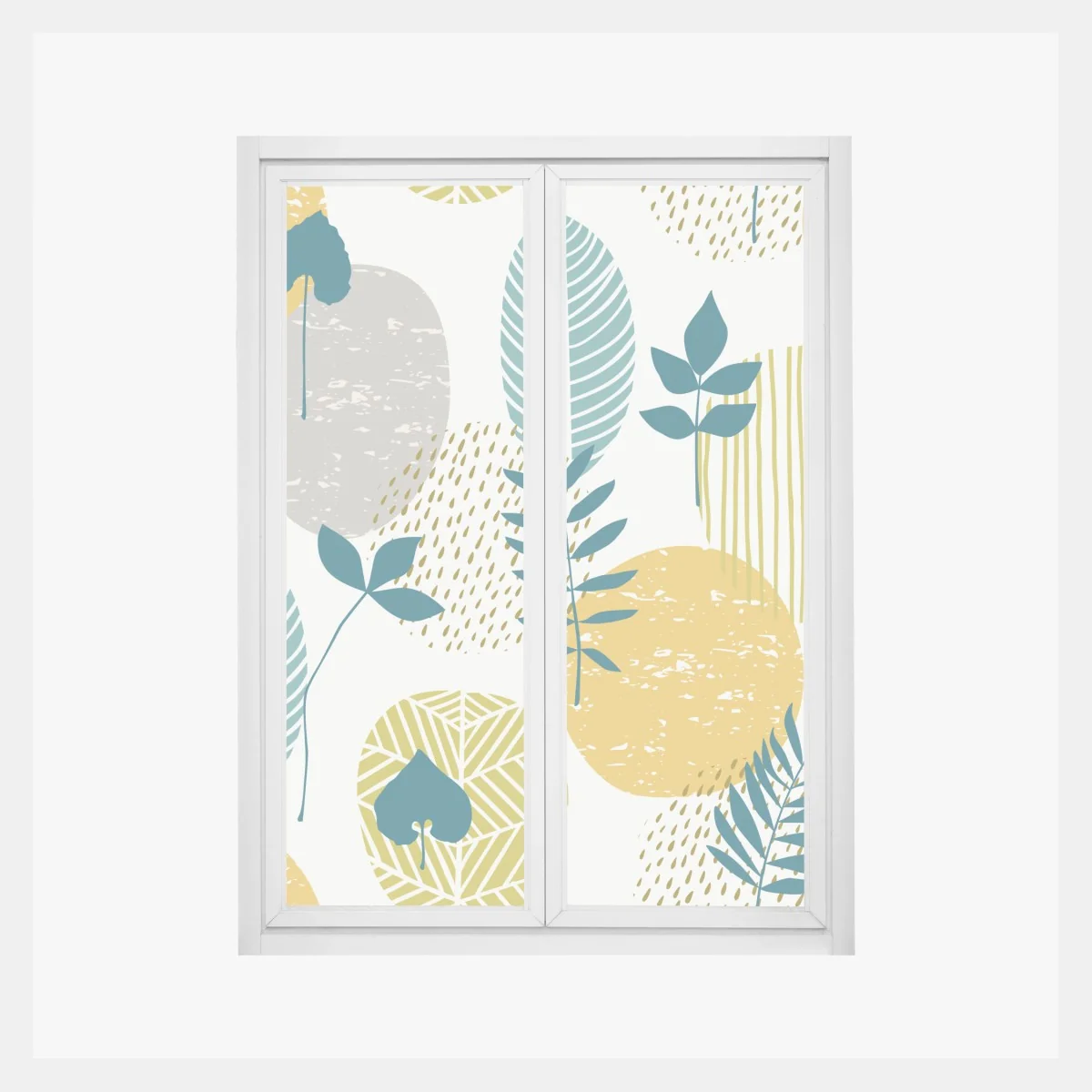 Fensteraufkleber türkis-senfgelbes botanisches muster – Wallnifity® Fensteraufkleber türkis-senfgelbes botanisches muster – Wallnifity®