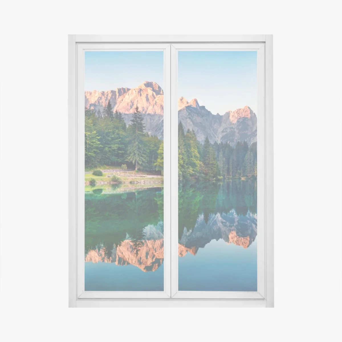 Fensteraufkleber ruhiger morgen am Fusine See, Julische Alpen – Wallnifity®
